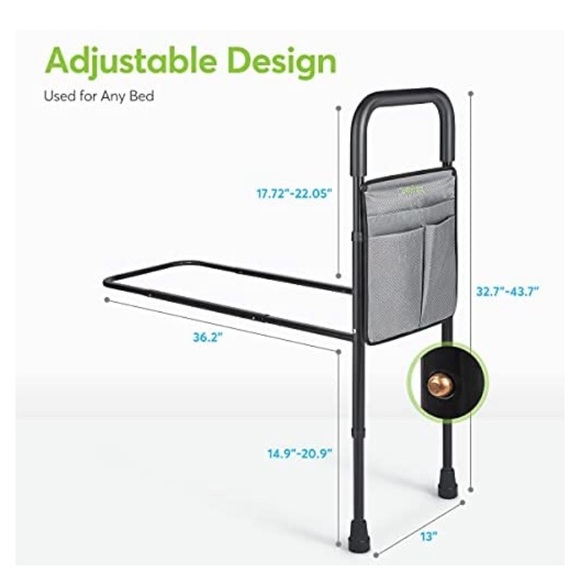 OasisSpace Bed Assist Rail - Bed Assist bar with Storage Pocket - Picture 2 of 8